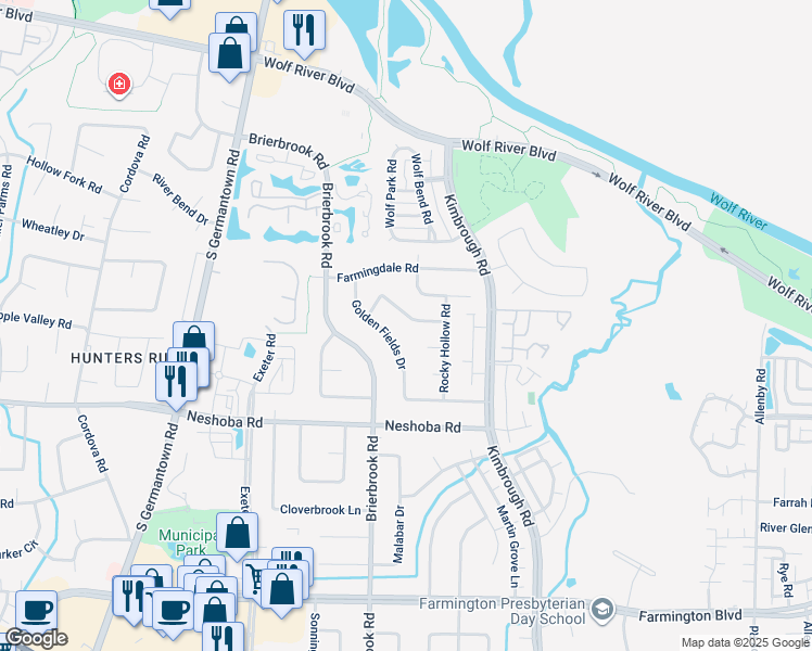 map of restaurants, bars, coffee shops, grocery stores, and more near 8009 Sunny Creek Drive in Germantown
