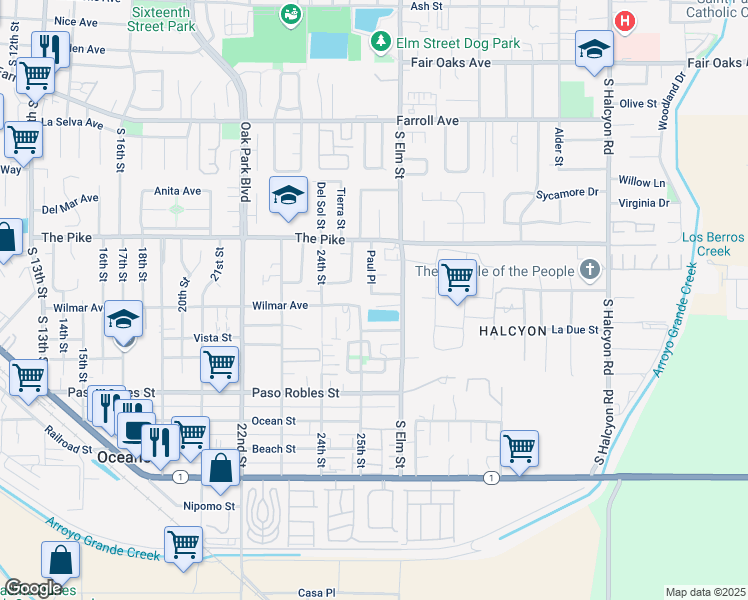 map of restaurants, bars, coffee shops, grocery stores, and more near 2558 Paul Place in Arroyo Grande