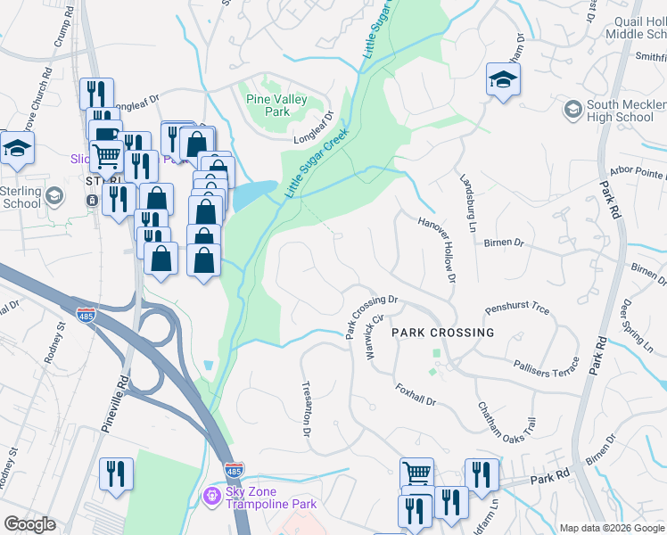 map of restaurants, bars, coffee shops, grocery stores, and more near 10400 Avondale Avenue in Charlotte