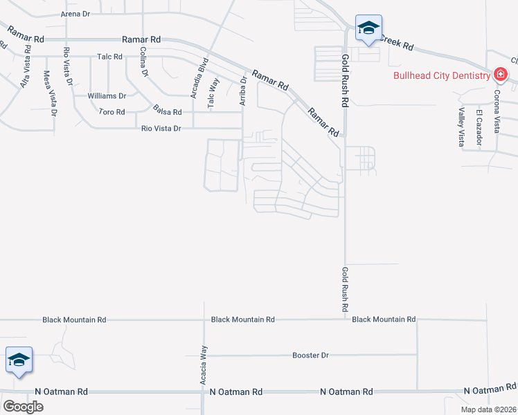 map of restaurants, bars, coffee shops, grocery stores, and more near 281 Rangoon Drive in Bullhead City