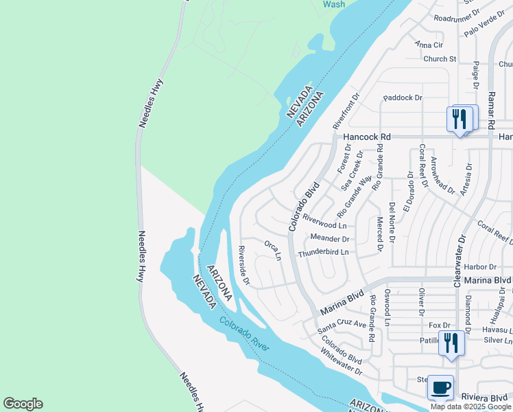 map of restaurants, bars, coffee shops, grocery stores, and more near 1856 Riverside Drive in Bullhead City