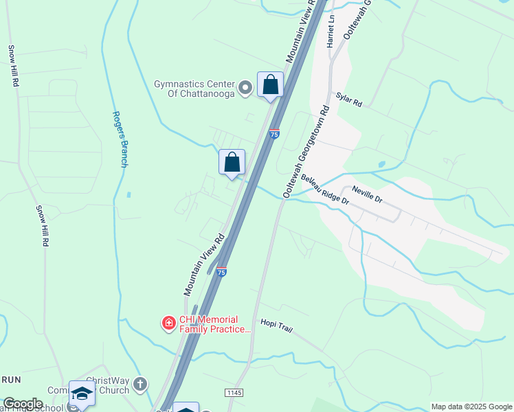 map of restaurants, bars, coffee shops, grocery stores, and more near 6725 Ooltewah Georgetown Road in Ooltewah