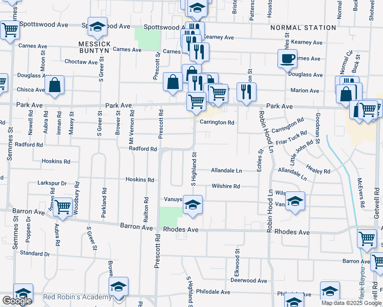 map of restaurants, bars, coffee shops, grocery stores, and more near 995 South Highland Street in Memphis