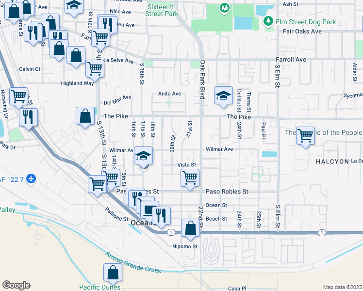 map of restaurants, bars, coffee shops, grocery stores, and more near 1378 21st Street in Oceano