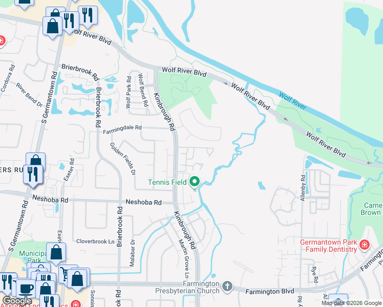 map of restaurants, bars, coffee shops, grocery stores, and more near 1631 Shadowmoss Lane in Germantown