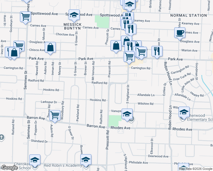 map of restaurants, bars, coffee shops, grocery stores, and more near 991 Prescott Road in Memphis