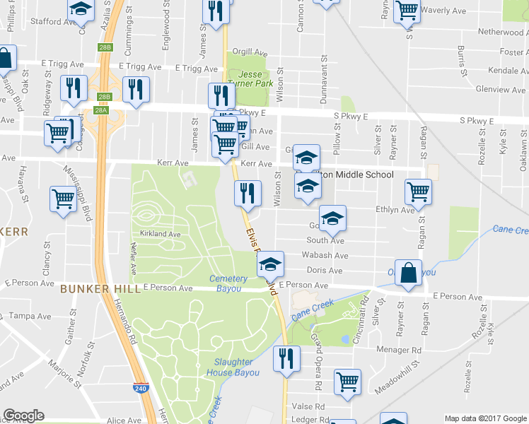 map of restaurants, bars, coffee shops, grocery stores, and more near 1540 South Montgomery Street in Memphis