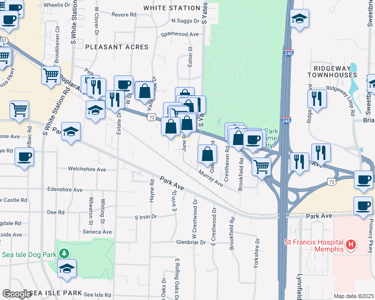 map of restaurants, bars, coffee shops, grocery stores, and more near 1000 June Road in Memphis