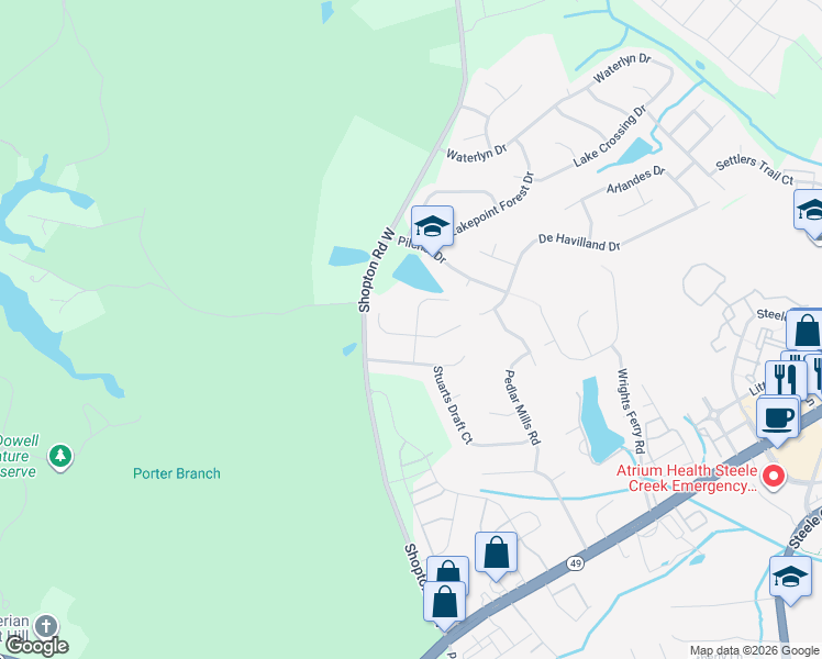 map of restaurants, bars, coffee shops, grocery stores, and more near 14004 Ballyshannon Lane in Charlotte