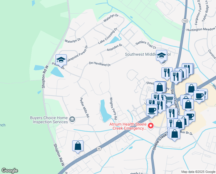 map of restaurants, bars, coffee shops, grocery stores, and more near 13412 Michael Lynn Road in Charlotte