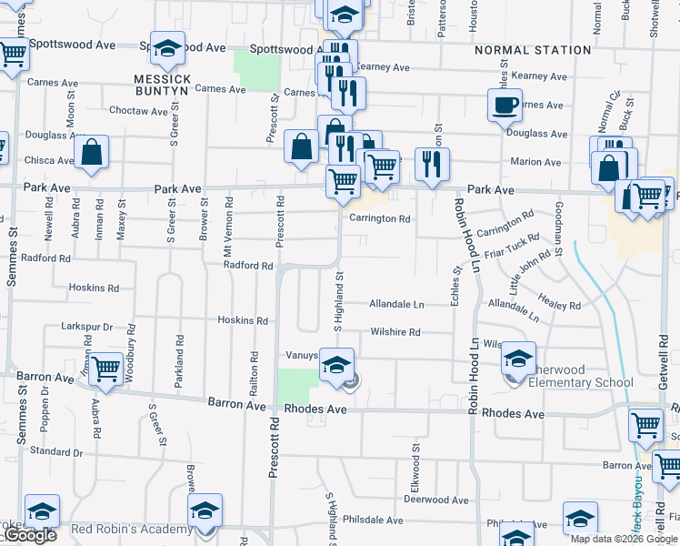map of restaurants, bars, coffee shops, grocery stores, and more near 996 South Highland Street in Memphis