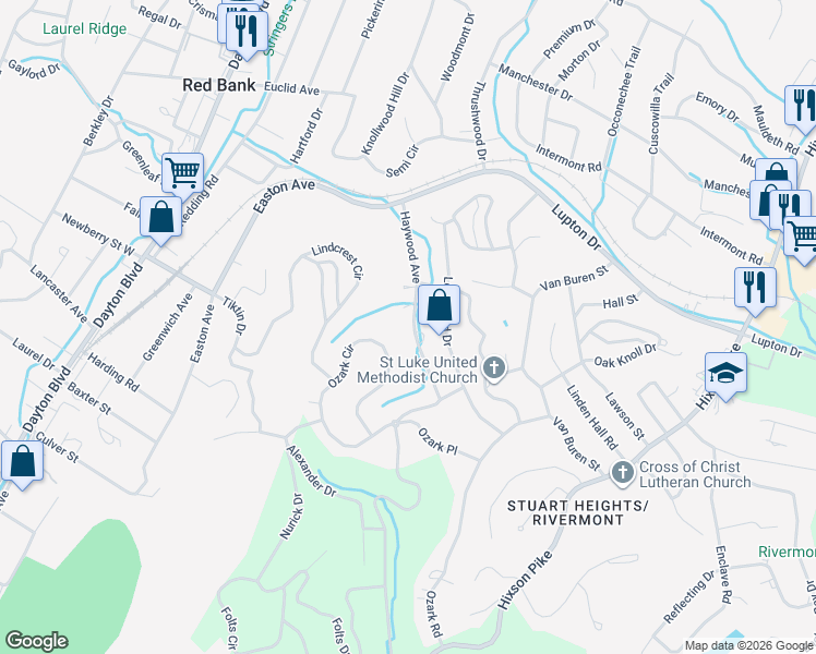 map of restaurants, bars, coffee shops, grocery stores, and more near 3235 Haywood Avenue in Chattanooga