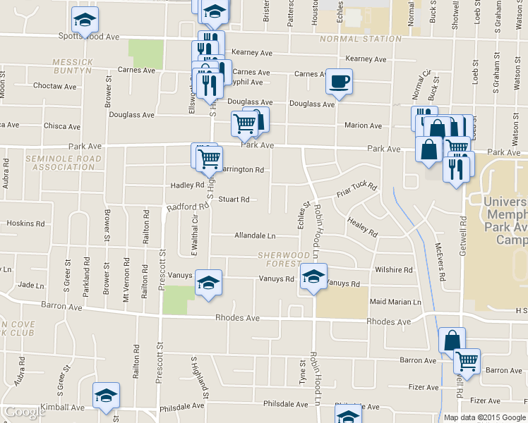 map of restaurants, bars, coffee shops, grocery stores, and more near 987 Parkhaven Lane in Memphis