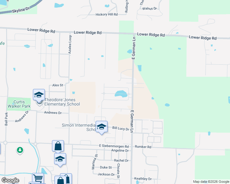 map of restaurants, bars, coffee shops, grocery stores, and more near 2111 East German Lane in Conway