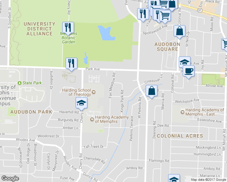 map of restaurants, bars, coffee shops, grocery stores, and more near 998 Fair Meadow Road in Memphis
