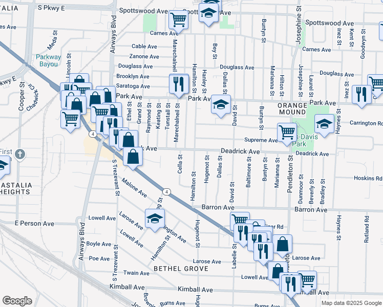 map of restaurants, bars, coffee shops, grocery stores, and more near 1492 Hamilton Street in Memphis
