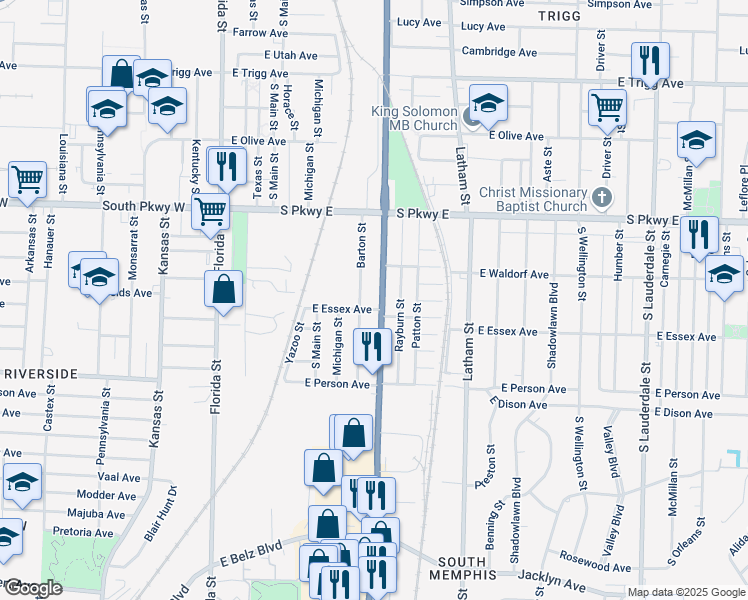 map of restaurants, bars, coffee shops, grocery stores, and more near 1565 South 3rd Street in Memphis