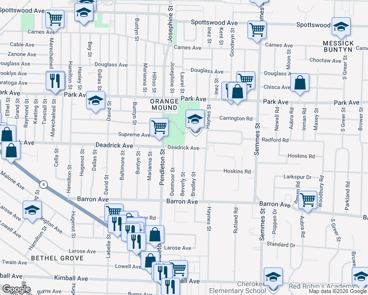 map of restaurants, bars, coffee shops, grocery stores, and more near 2842 Deadrick Avenue in Memphis
