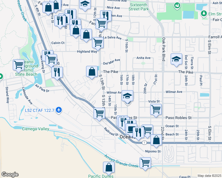 map of restaurants, bars, coffee shops, grocery stores, and more near 1410 Island Court in Oceano