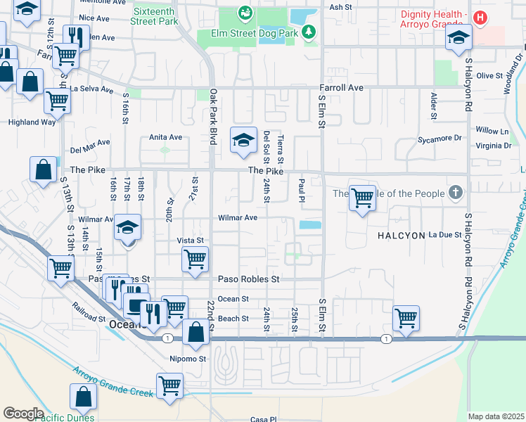 map of restaurants, bars, coffee shops, grocery stores, and more near 1390 24th Street in Oceano