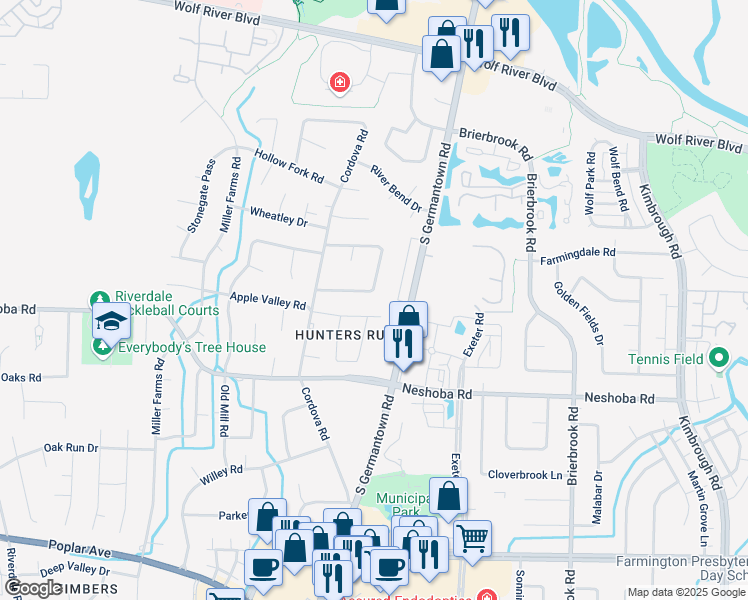 map of restaurants, bars, coffee shops, grocery stores, and more near 7685 McHenry Circle South in Germantown