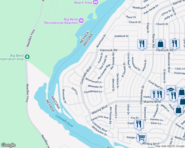 map of restaurants, bars, coffee shops, grocery stores, and more near 1806 Forest Drive in Bullhead City
