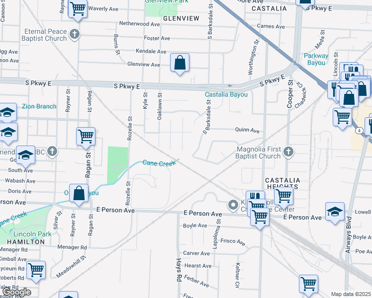 map of restaurants, bars, coffee shops, grocery stores, and more near 1514 Harlem Street in Memphis