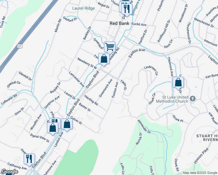 map of restaurants, bars, coffee shops, grocery stores, and more near 3112 Greenwich Avenue in Chattanooga