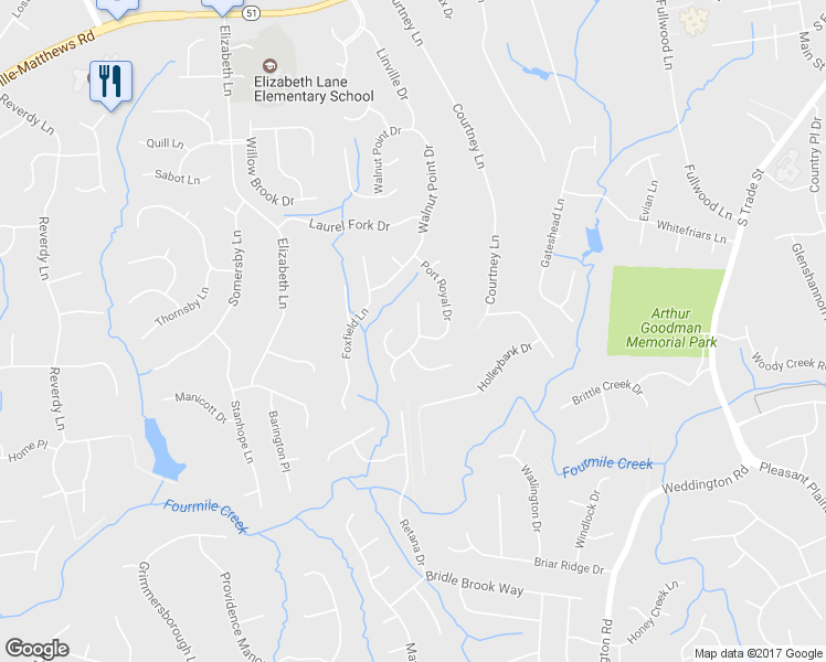 map of restaurants, bars, coffee shops, grocery stores, and more near 701 Fredricksburg Road in Matthews