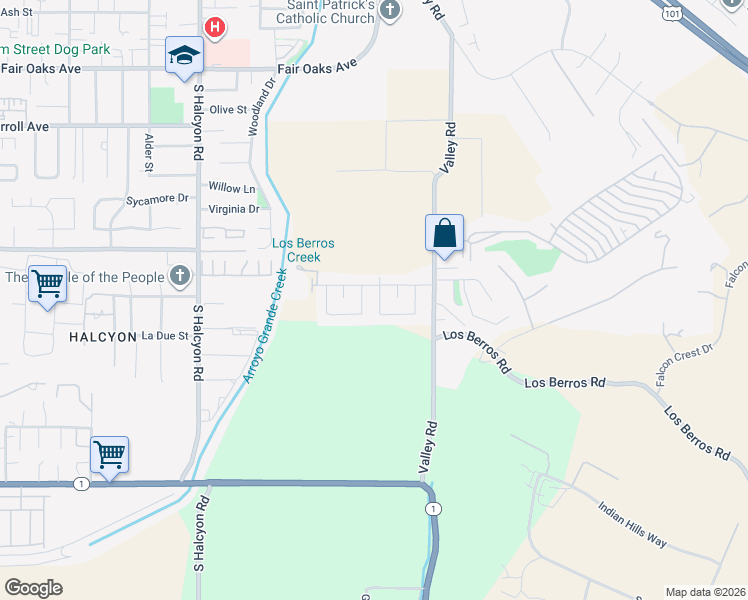 map of restaurants, bars, coffee shops, grocery stores, and more near 877 Pearl Drive in Arroyo Grande