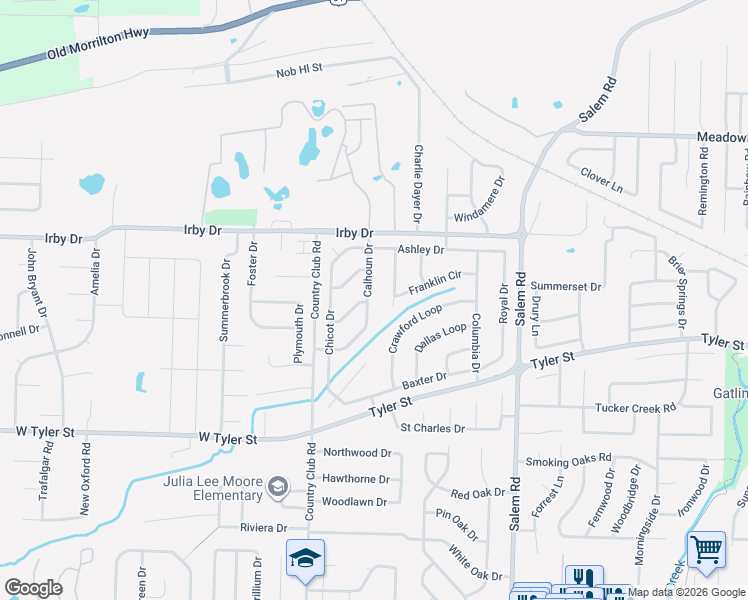 map of restaurants, bars, coffee shops, grocery stores, and more near 3150 Carroll Drive in Conway