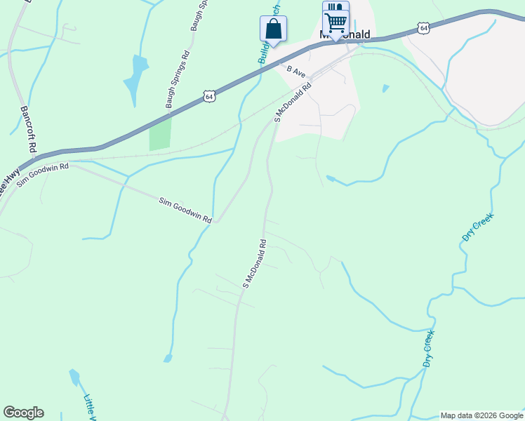 map of restaurants, bars, coffee shops, grocery stores, and more near 509 South Mc Donald Road in McDonald