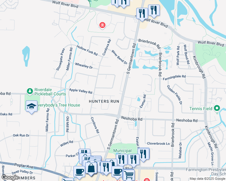 map of restaurants, bars, coffee shops, grocery stores, and more near 7685 McHenry Circle South in Germantown