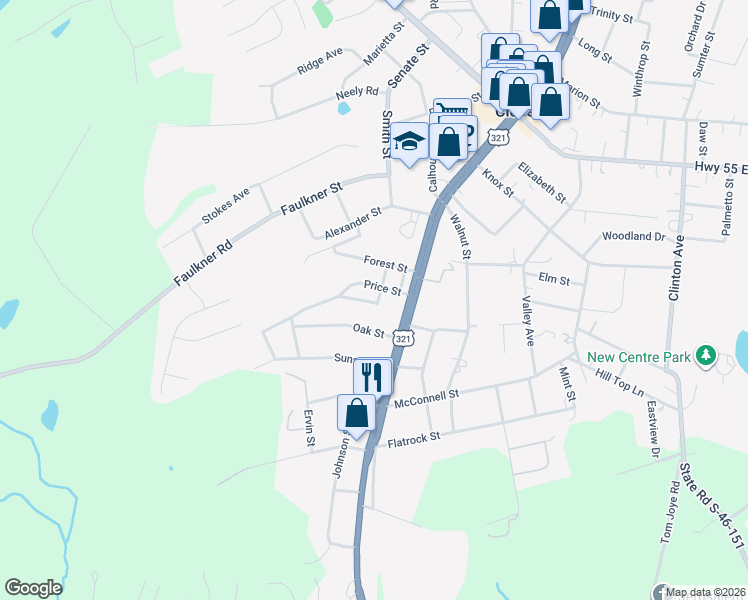 map of restaurants, bars, coffee shops, grocery stores, and more near 206 Frances in Clover