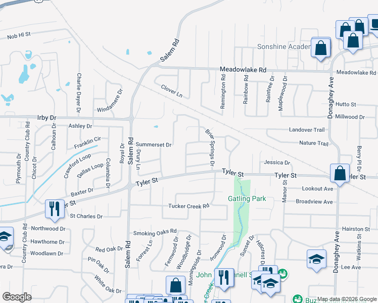map of restaurants, bars, coffee shops, grocery stores, and more near 16 Rosemount Drive in Conway