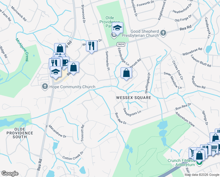 map of restaurants, bars, coffee shops, grocery stores, and more near in Charlotte