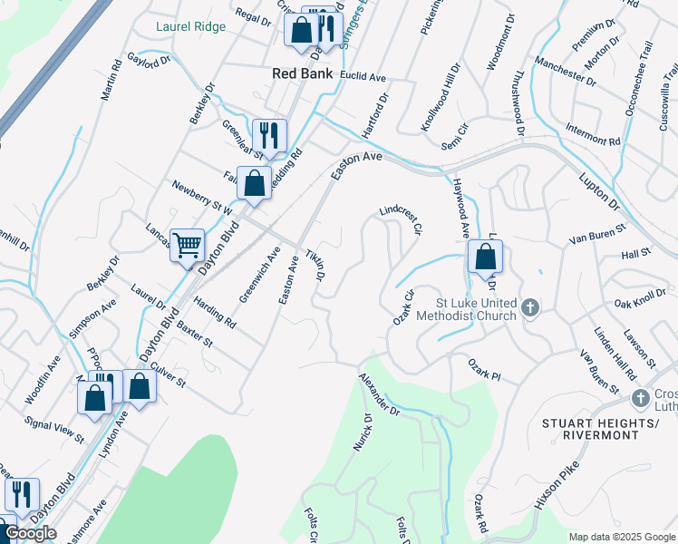 map of restaurants, bars, coffee shops, grocery stores, and more near 315 Tiktin Drive in Chattanooga