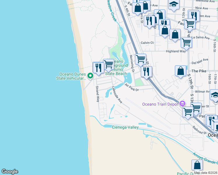 map of restaurants, bars, coffee shops, grocery stores, and more near 377 Juanita Avenue in Oceano