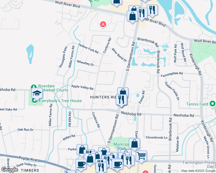map of restaurants, bars, coffee shops, grocery stores, and more near 7685 McHenry Circle South in Germantown