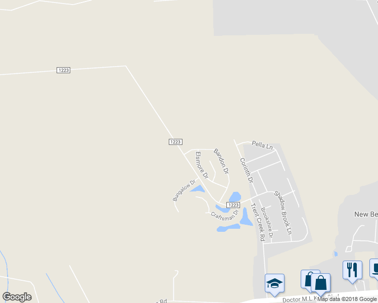 map of restaurants, bars, coffee shops, grocery stores, and more near 305 Bandon Drive in New Bern