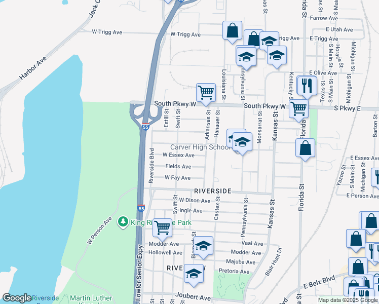 map of restaurants, bars, coffee shops, grocery stores, and more near 288 West Essex Avenue in Memphis