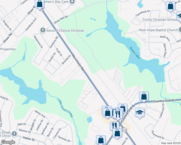 map of restaurants, bars, coffee shops, grocery stores, and more near 4428 Murchison Road in Fayetteville