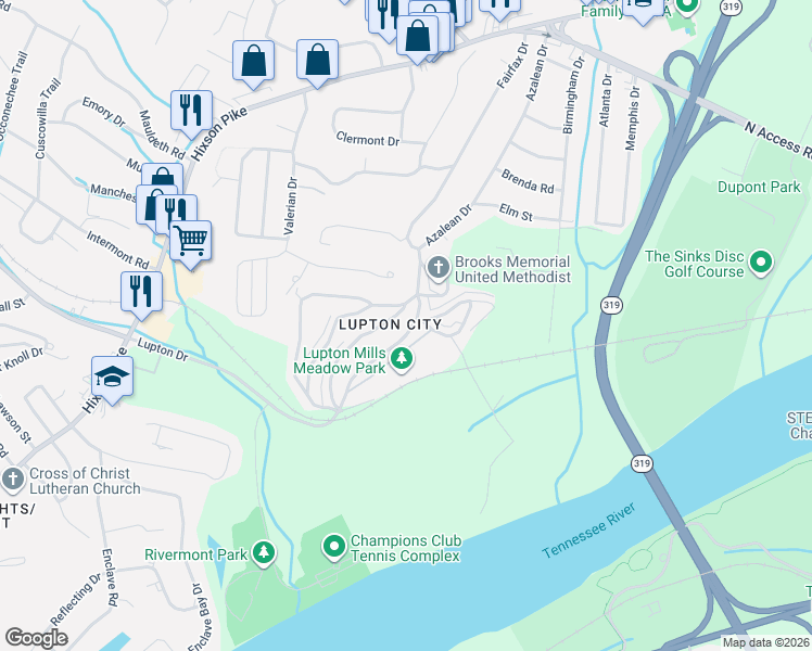 map of restaurants, bars, coffee shops, grocery stores, and more near in Chattanooga