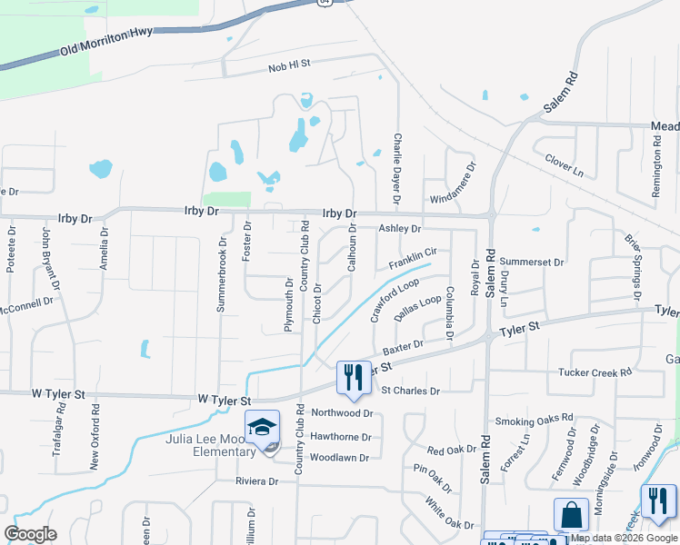 map of restaurants, bars, coffee shops, grocery stores, and more near 3150 Carroll Drive in Conway