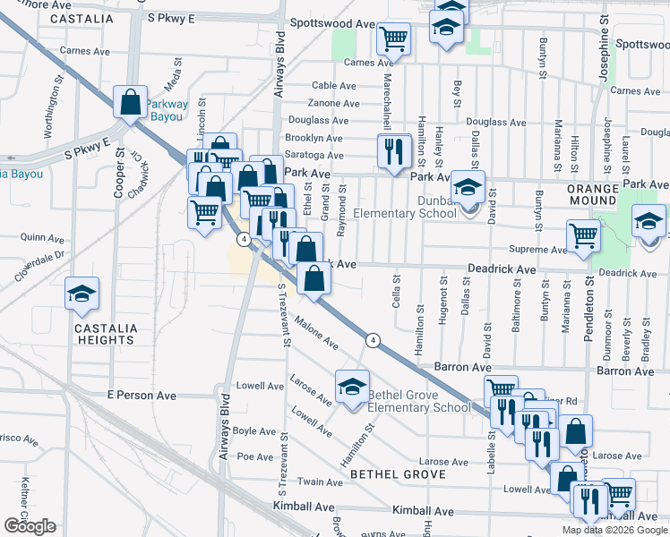 map of restaurants, bars, coffee shops, grocery stores, and more near 2410 Lamar Circle in Memphis