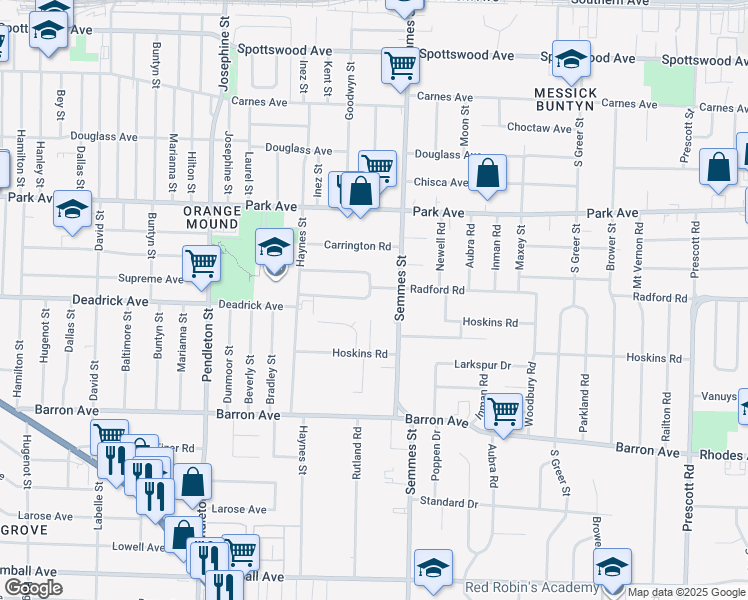 map of restaurants, bars, coffee shops, grocery stores, and more near 2993 South Radford Road in Memphis