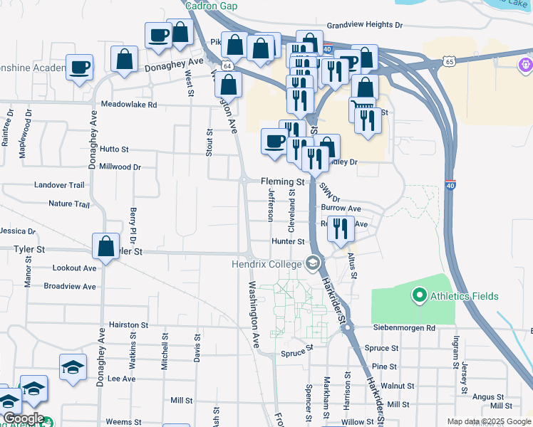 map of restaurants, bars, coffee shops, grocery stores, and more near 1909 Jefferson in Conway