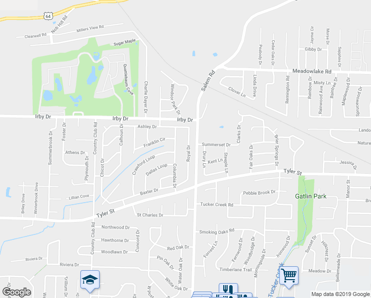 map of restaurants, bars, coffee shops, grocery stores, and more near 1905 Royal Drive in Conway