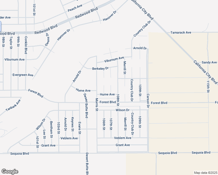 map of restaurants, bars, coffee shops, grocery stores, and more near 107th Street in California City