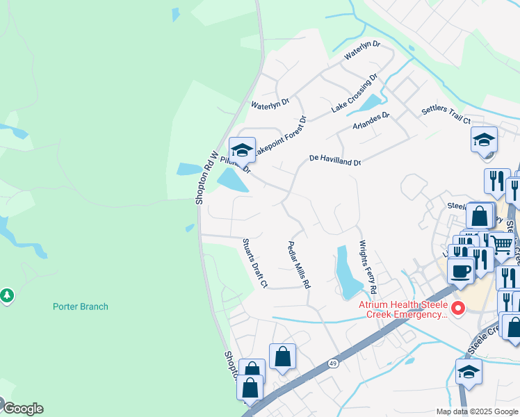 map of restaurants, bars, coffee shops, grocery stores, and more near 13905 Ballyshannon Lane in Charlotte